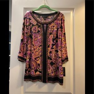 INC Black and Purple Paisley Tunic Top